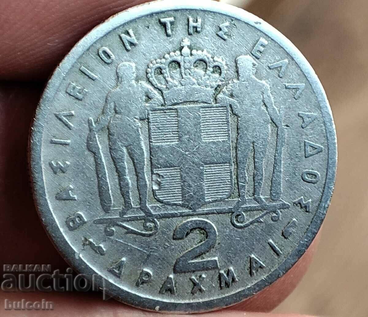 ГЪРЦИЯ  МОНЕТА 2 ДРАХМИ 1954 г / КРАЛ ПАВЛОС I