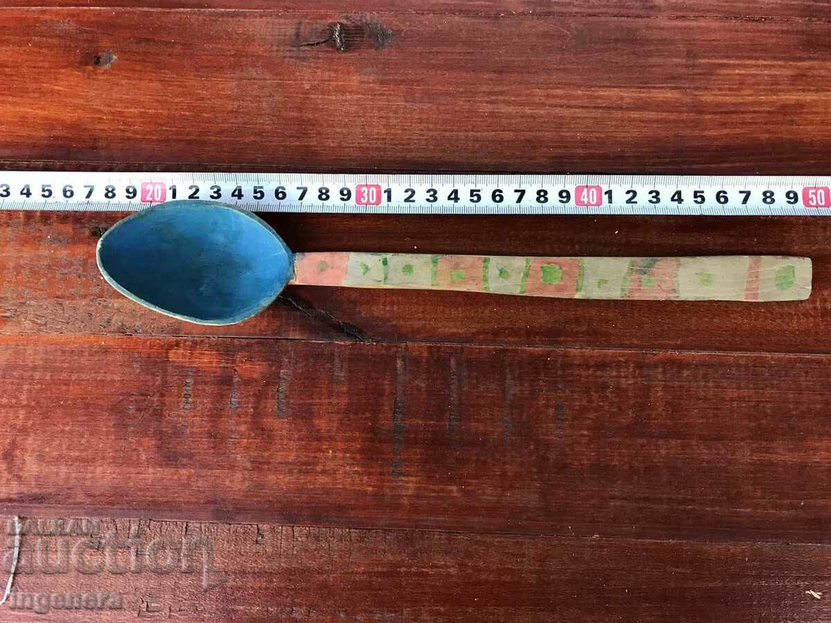 WOODEN SPOON ANTIQUE HAND CARVED PAINTED