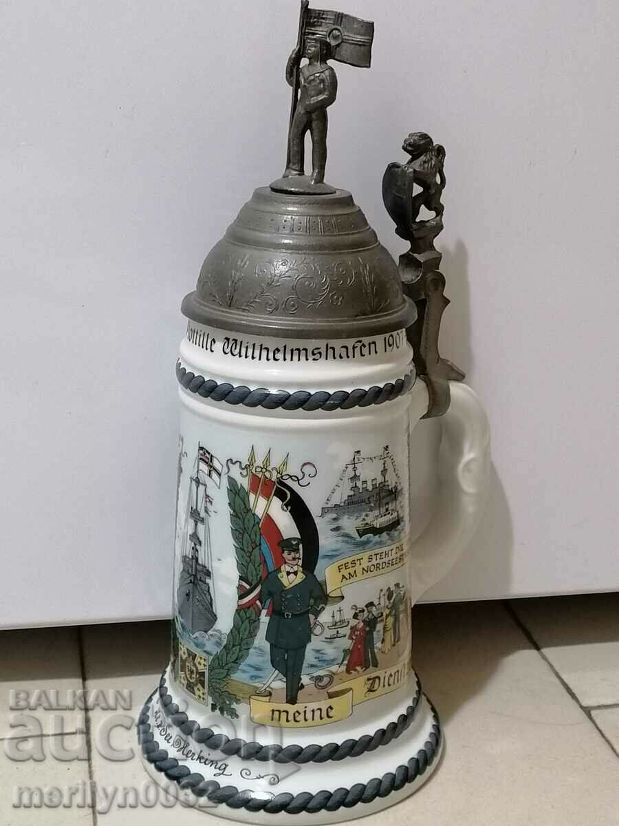 Немска халба 1 литър ОРИГИНАЛ 1907-10 г порцелан