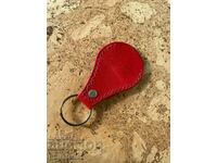 Leather key ring with a place for a chip, red