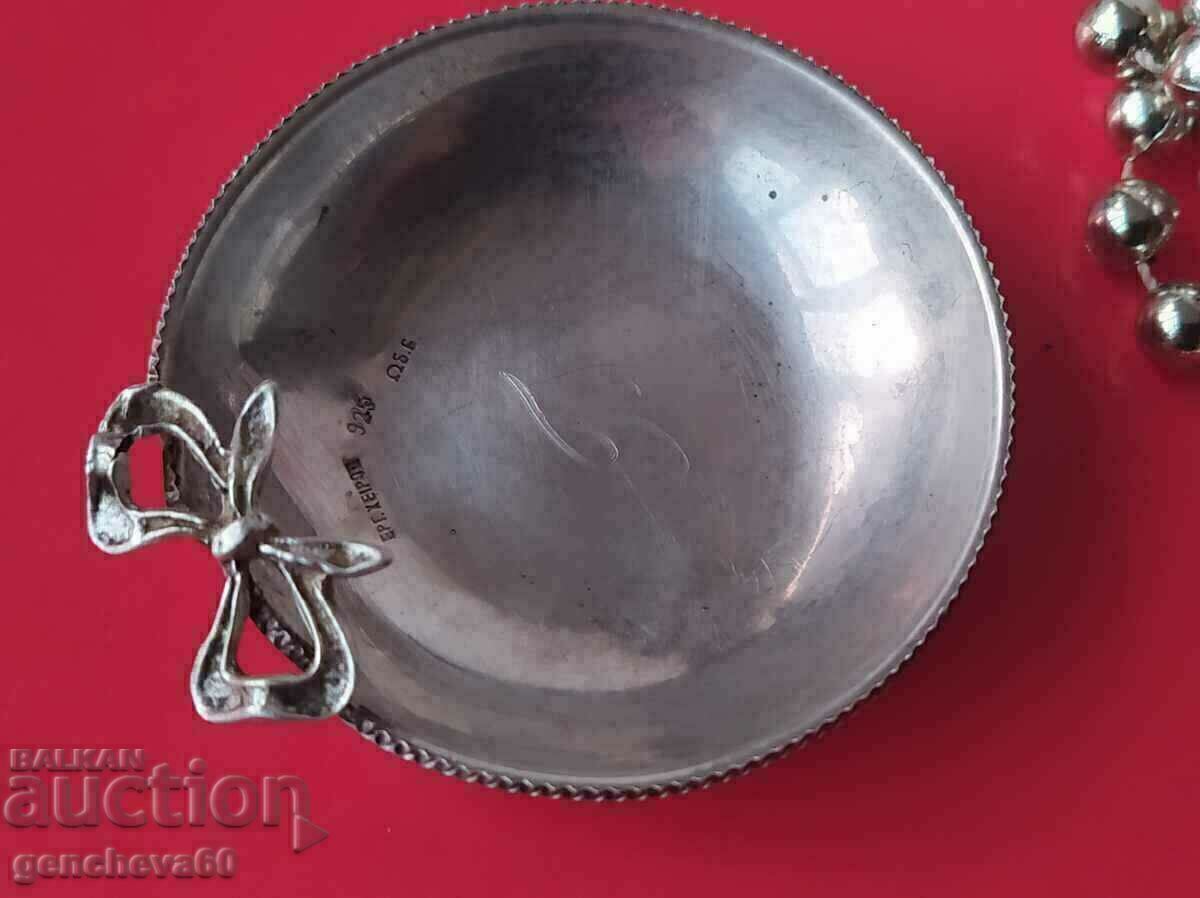 Antique silver plate with stamps, signature XEIPOE