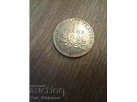 1 Franc 1917 XF Franța Argint