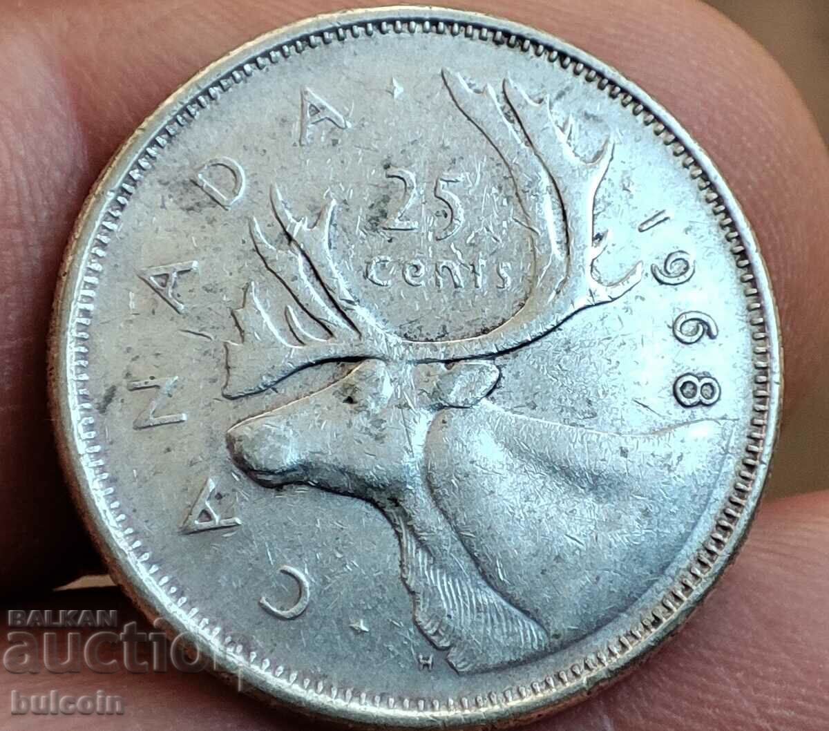 CANADA SILVER COIN 25 CENTS 1968