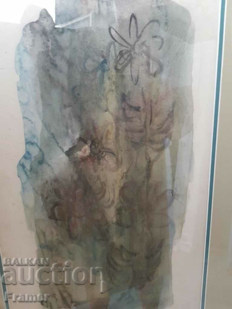 Livrarea Dechko Uzunov 1899 - 1986 Acuarelă MARE Certificat de natură moartă