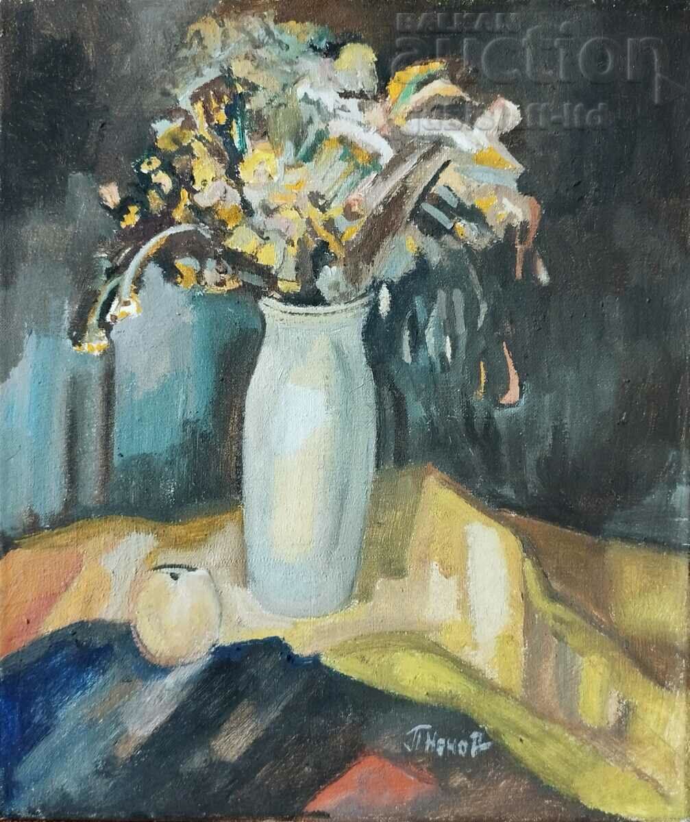 Картина, ваза с цветя, худ. П.Ненов