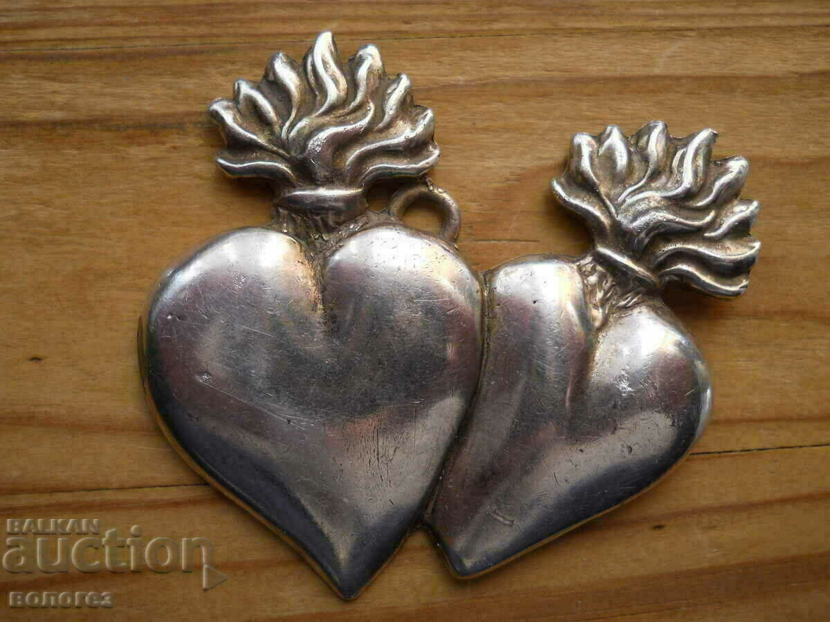 antique silver-plated "Flaming Hearts" medallion - Germany
