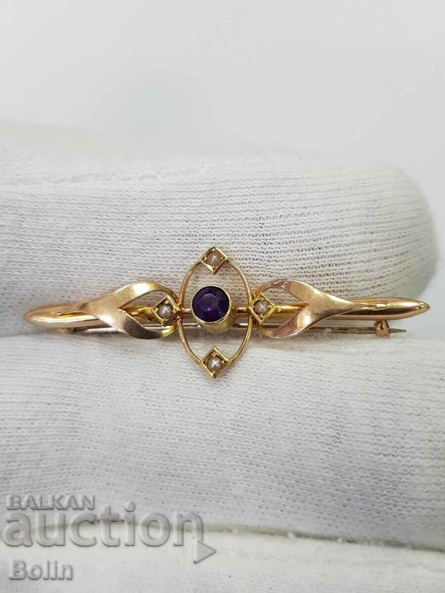 A beautiful Victorian gold amethyst and pearl brooch 19-20 c