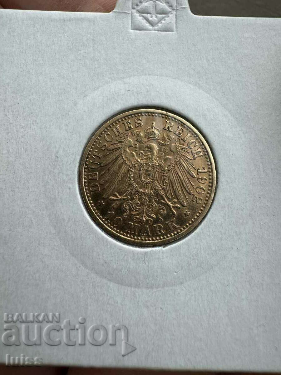 Немски 10 Марки 1902г. Вилхелм II фон Вюртемберг, Злато