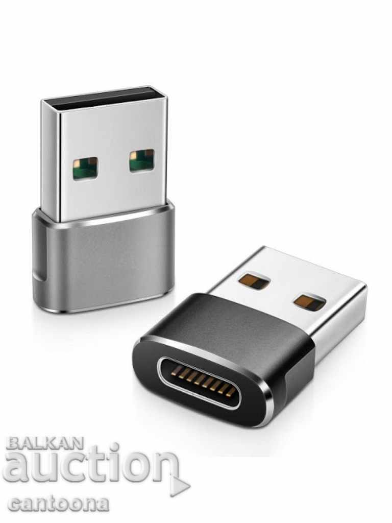 Adaptor conector OTG USB-A (tată) la tip C (tată)