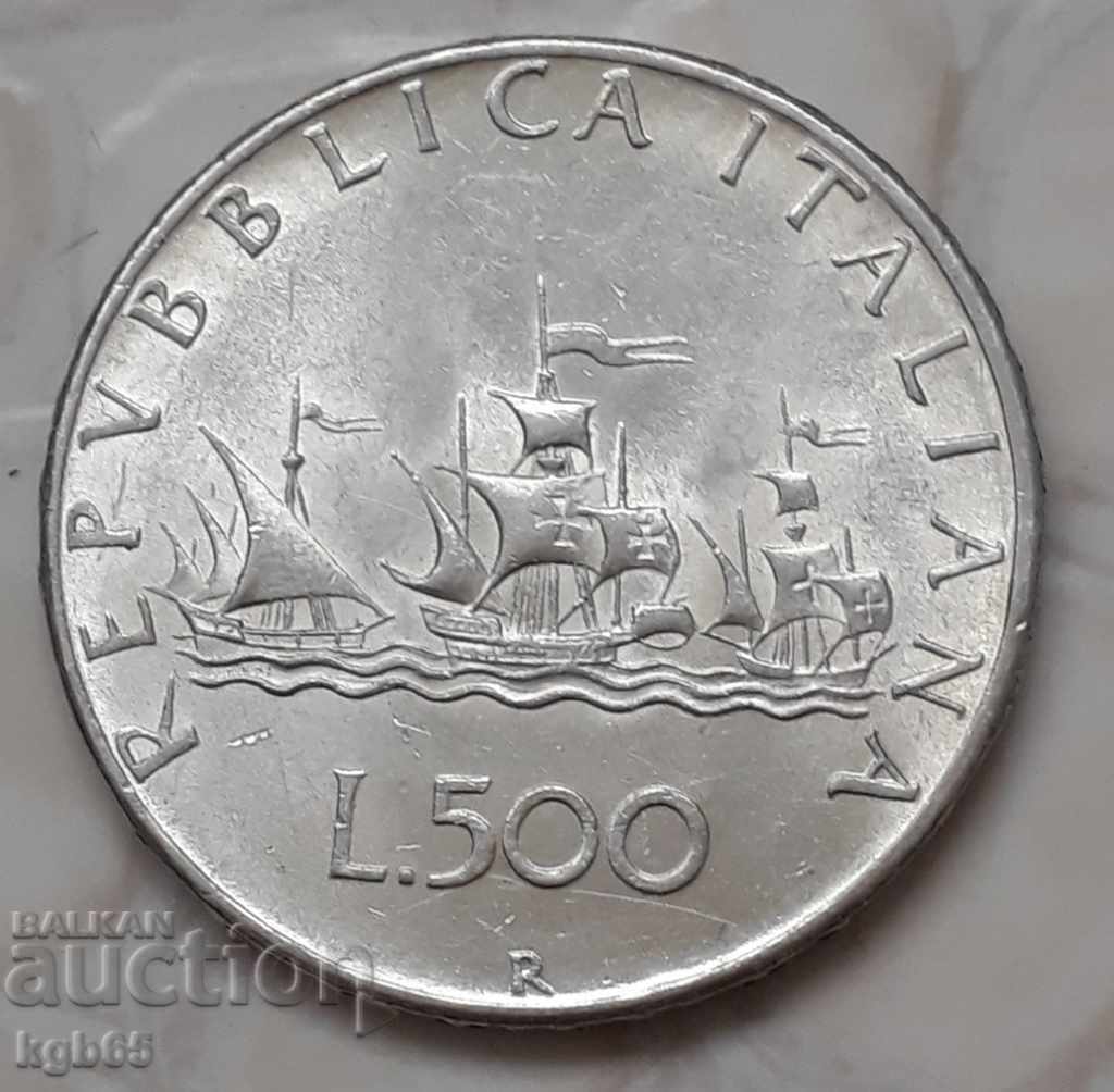 500 лири 1966 г. Италия.Сребърна монета.#1