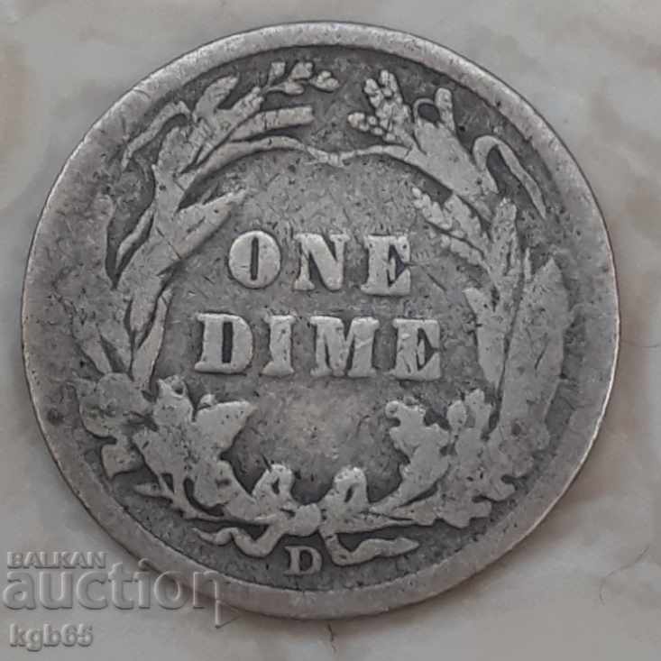 10 cents 1911 USA. Rare silver coin.