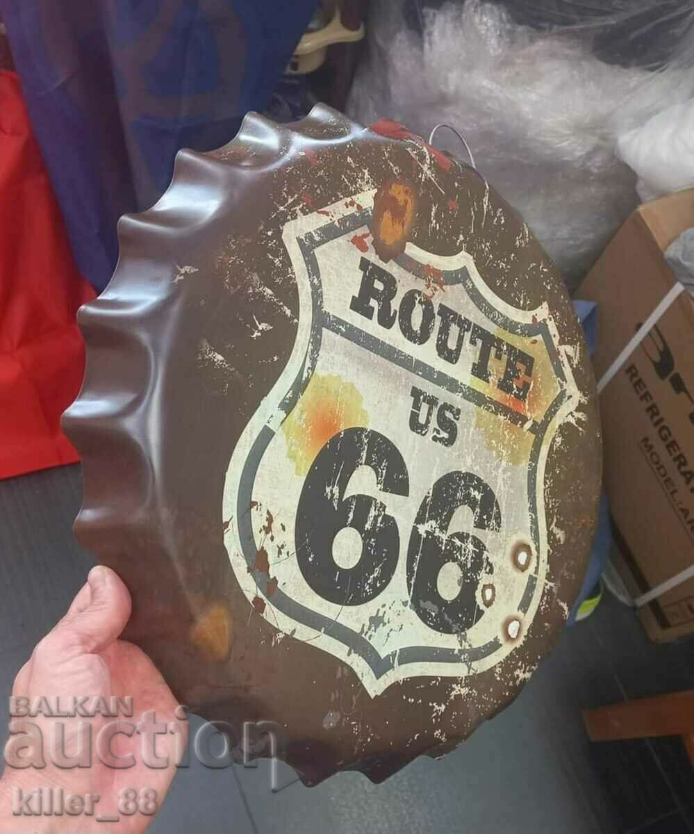 Route us 66 cap shaped metal sign