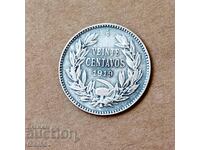 Chile 20 centavos 1919 silver