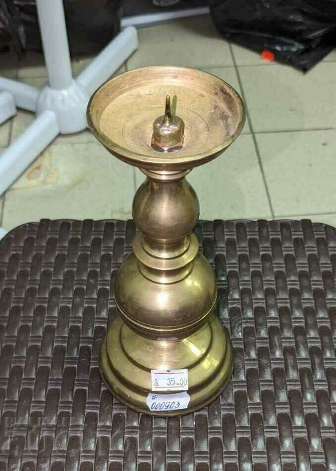 Old brass candlestick, height 18 cm