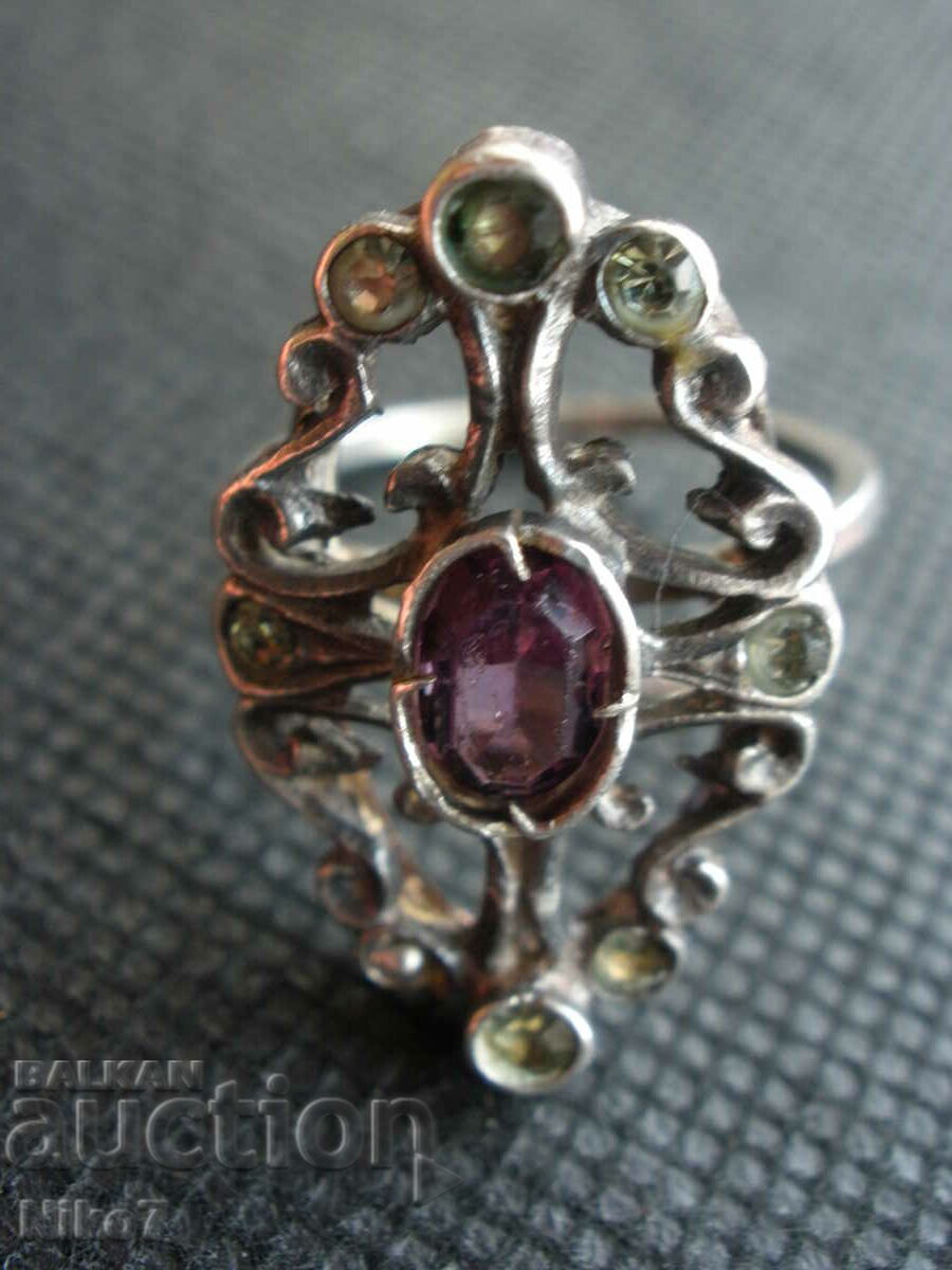 Silver, antique, ring with a stone.