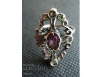 Silver, antique, ring with a stone.