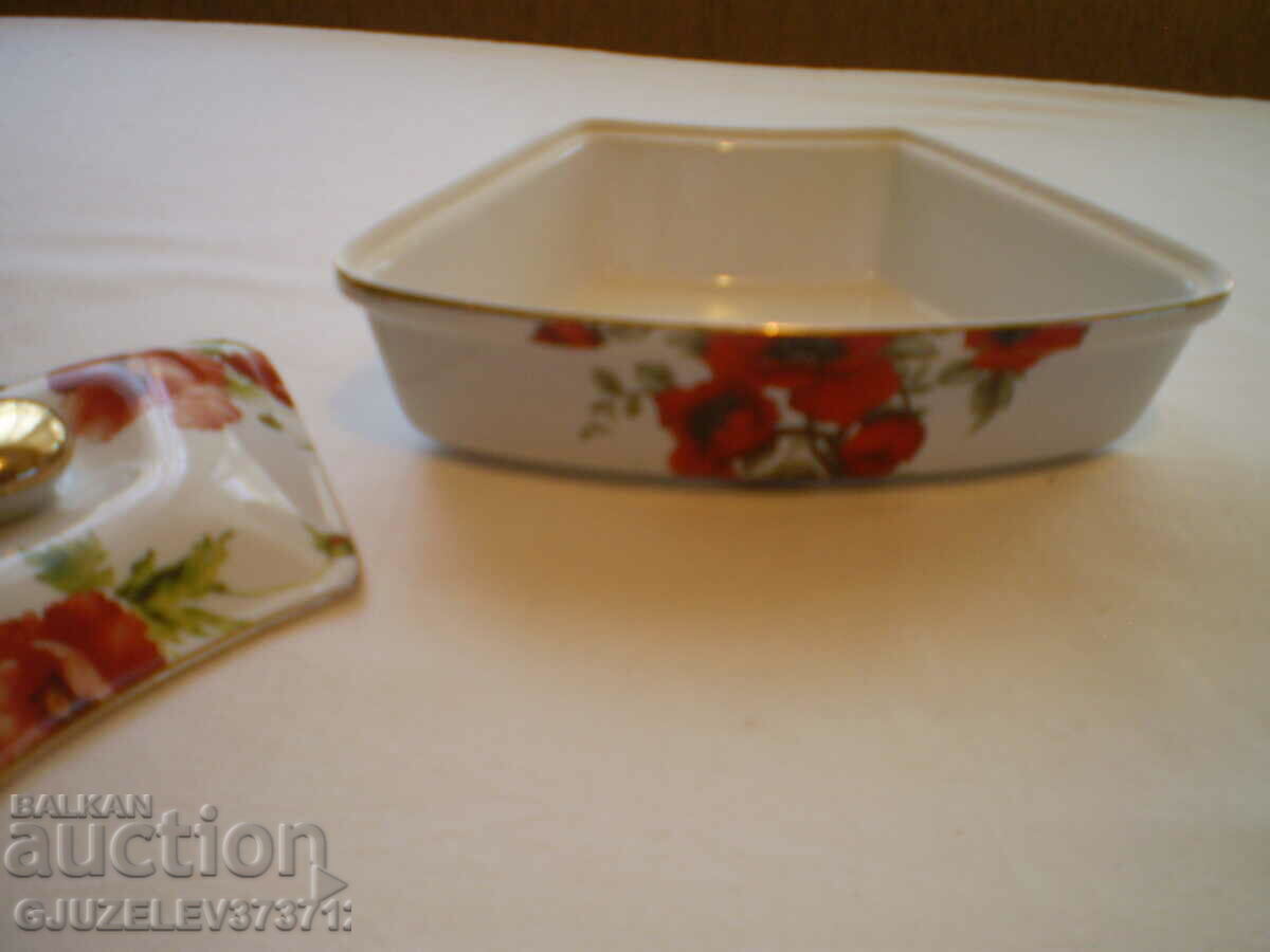 Kingensin Porcelain Vintage Bowl with Poppies Flower Lid - 6 Kingensin Porcelain Vintage Bowl with Poppies Flower Lid - 6