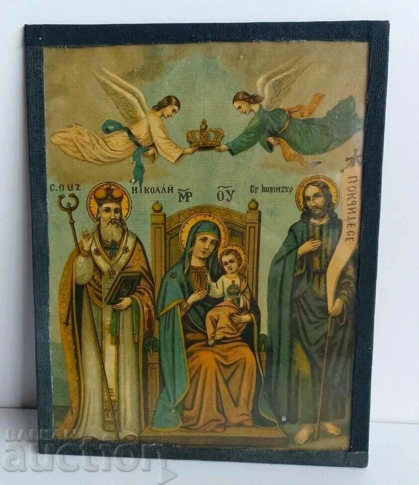 1924 ICON LITHOGRAPH VIRGIN MARY JESUS CHRIST SAINTS ...