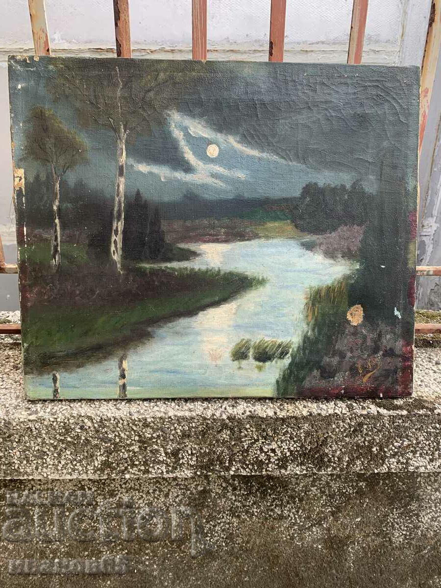 pictura veche peisaj de noapte