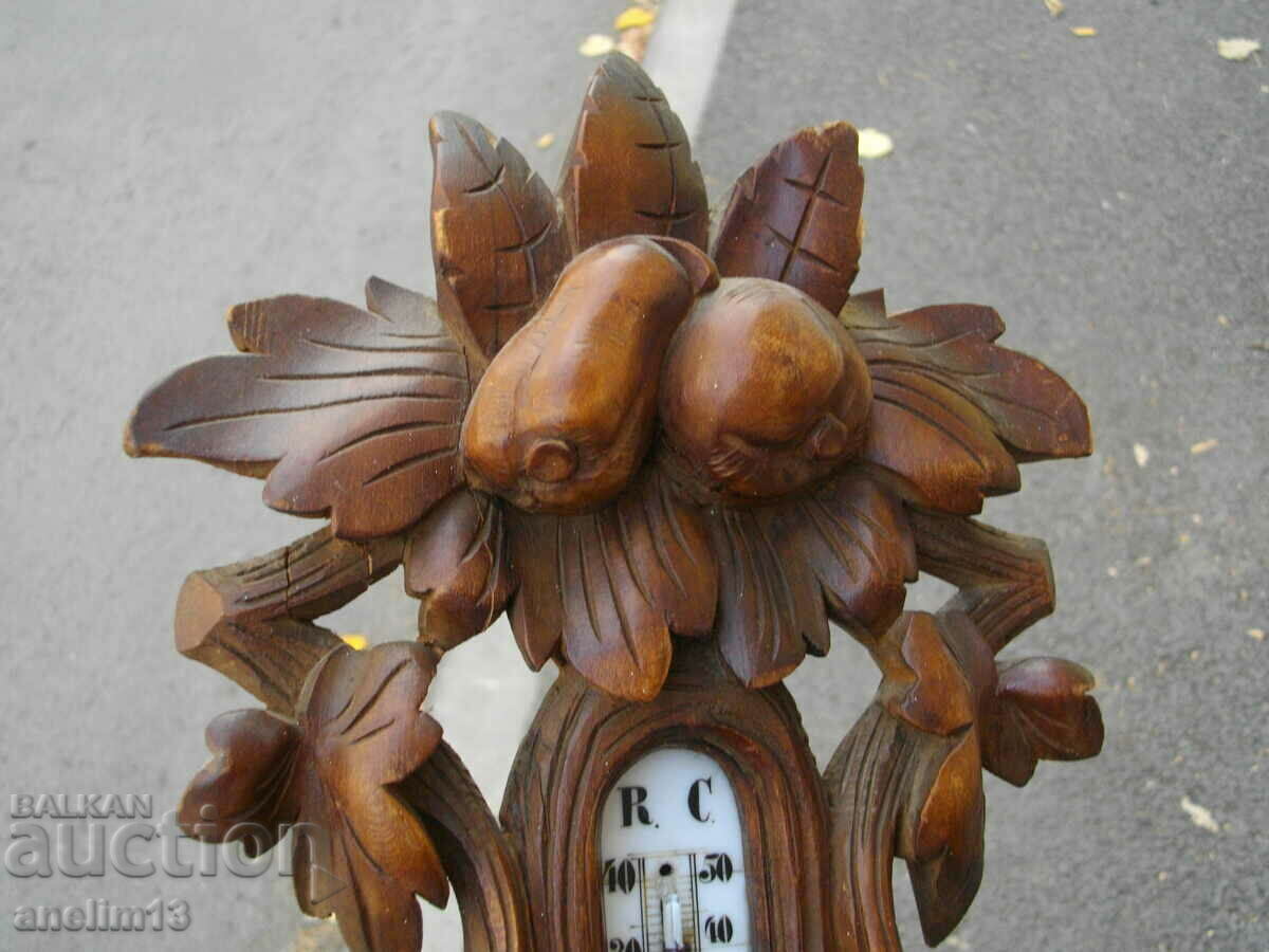 OLD BAROMETER THERMOMETER BLACKWALD WOOD CARVING - 5 OLD BAROMETER THERMOMETER BLACKWALD WOOD CARVING - 5