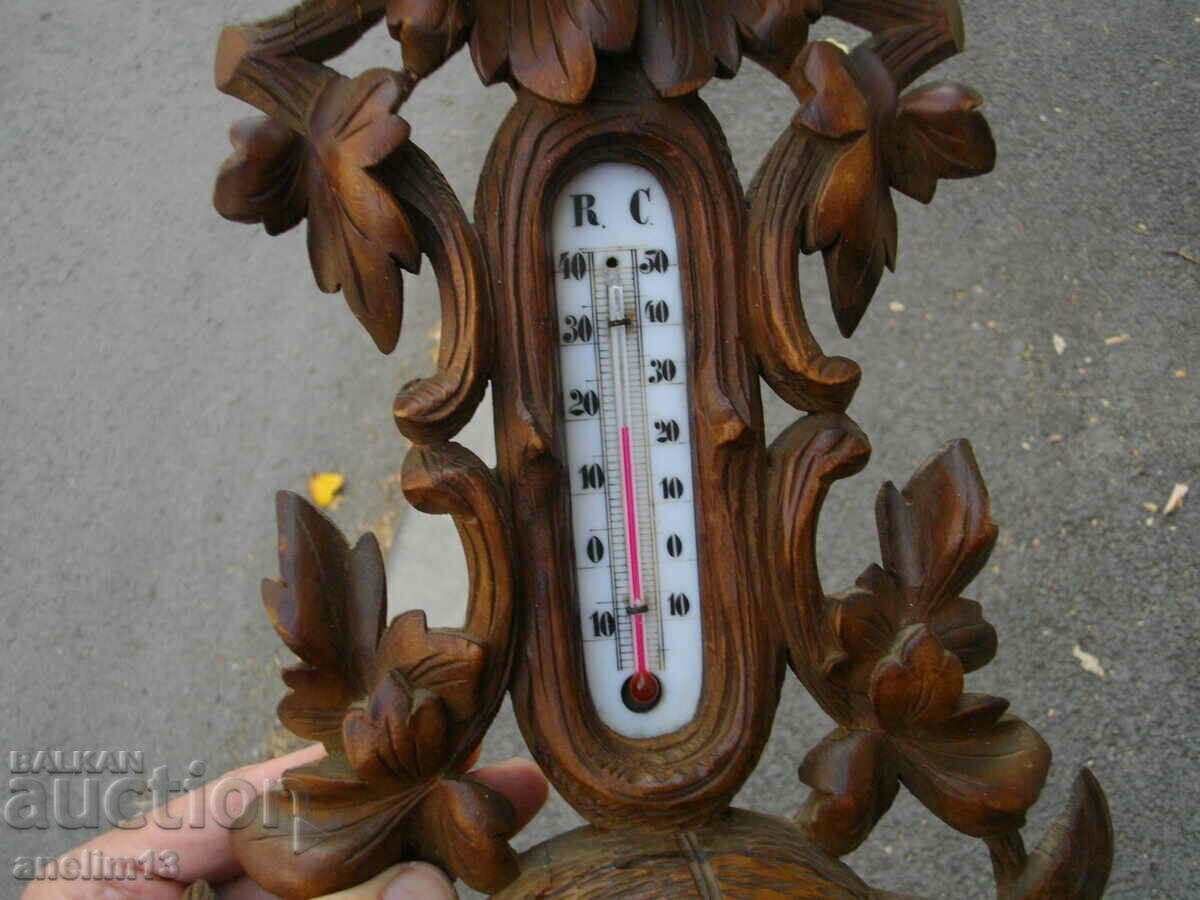 OLD BAROMETER THERMOMETER BLACKWALD WOOD CARVING - 6 OLD BAROMETER THERMOMETER BLACKWALD WOOD CARVING - 6