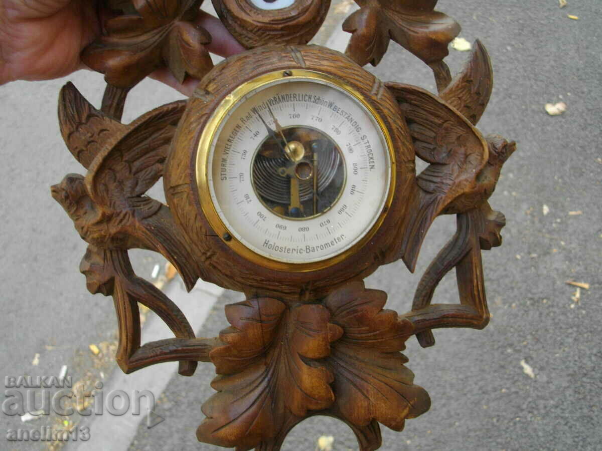 OLD BAROMETER THERMOMETER BLACKWALD WOOD CARVING - 7 OLD BAROMETER THERMOMETER BLACKWALD WOOD CARVING - 7