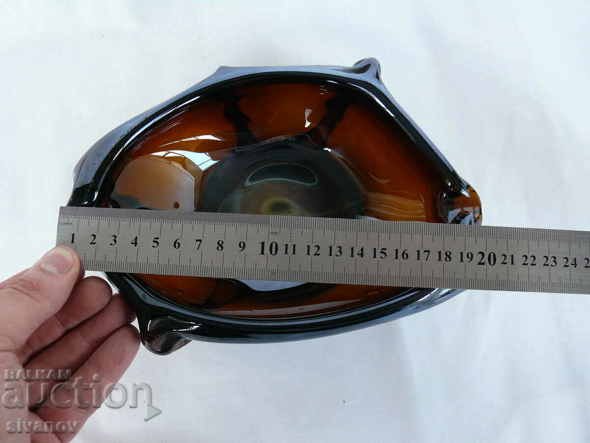 Interesting old solid glass ashtray #2046 - 6 Interesting old solid glass ashtray #2046 - 6