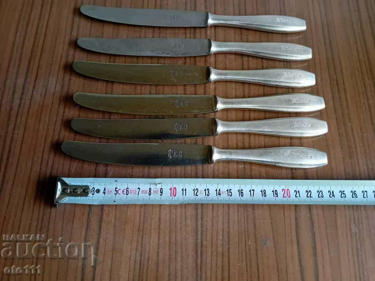 OLD SILVER PLATED EATING KNIVES - 6 pieces with price 20.00 BGN | € 10.23