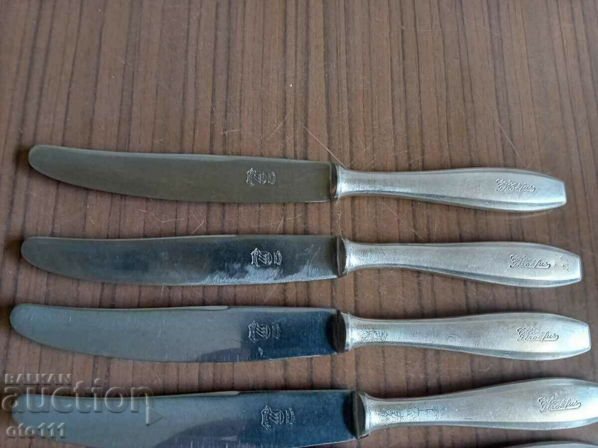 Auction  OLD SILVER PLATED EATING KNIVES - 6 pieces