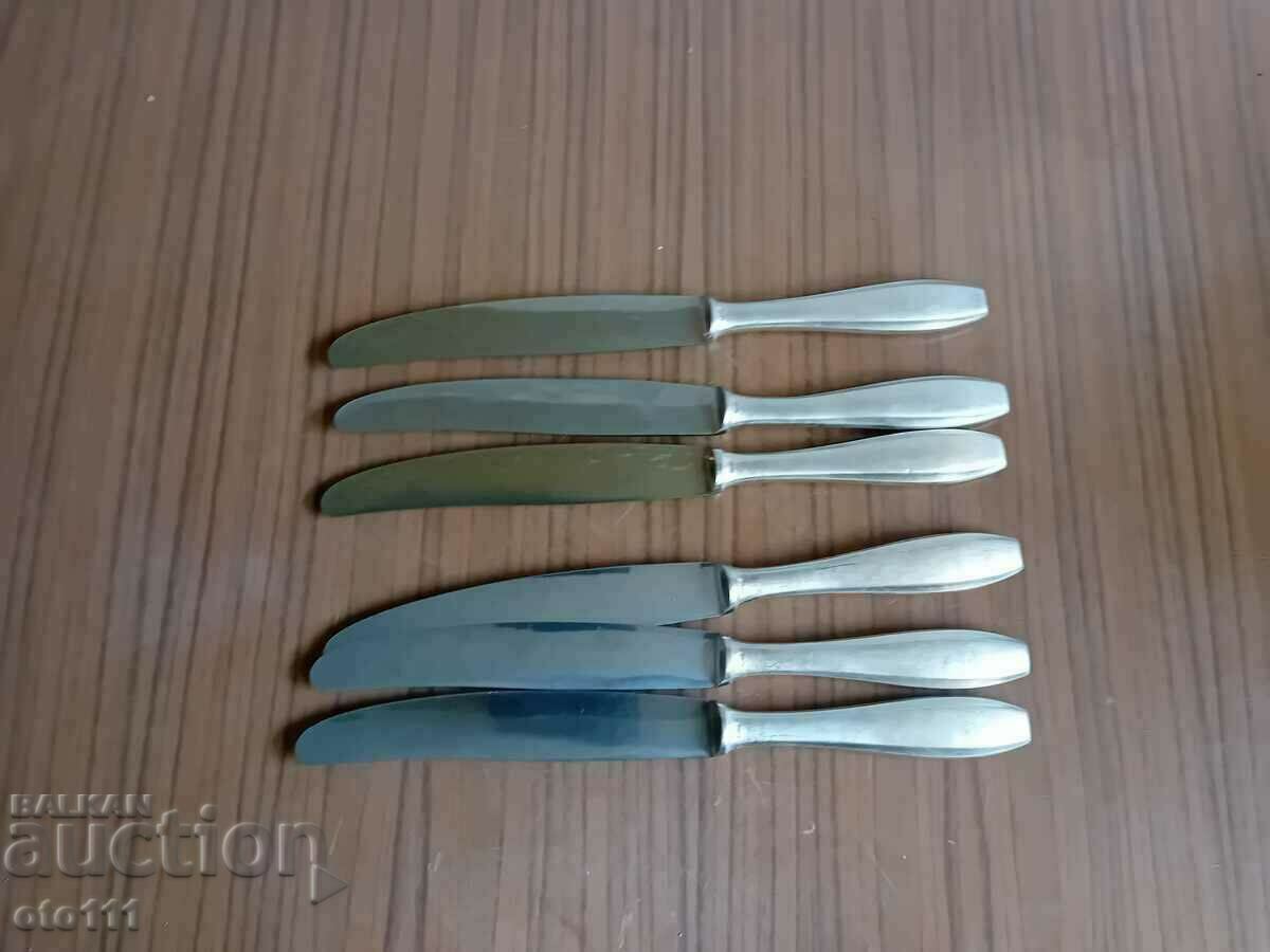 OLD SILVER PLATED EATING KNIVES - 6 pieces - 7