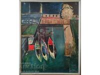 Picture, boats, sea, port, art. T. Petkov, 1980s