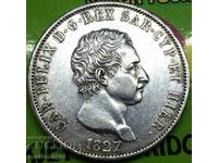 5 λίρες 1827 Σαρδηνία Ιταλία Carlo Felice 24,99 g ασήμι