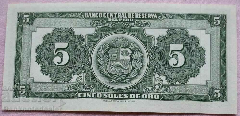 Peru 5 Soles De Oro 1966 Pick 83a Ref 6728 with price 9.00 BGN | € 4.60 Peru 5 Soles De Oro 1966 Pick 83a Ref 6728 with price 9.00 BGN | € 4.60