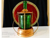 Copper bottle holder with Swiss lantern Reuge, lantern.