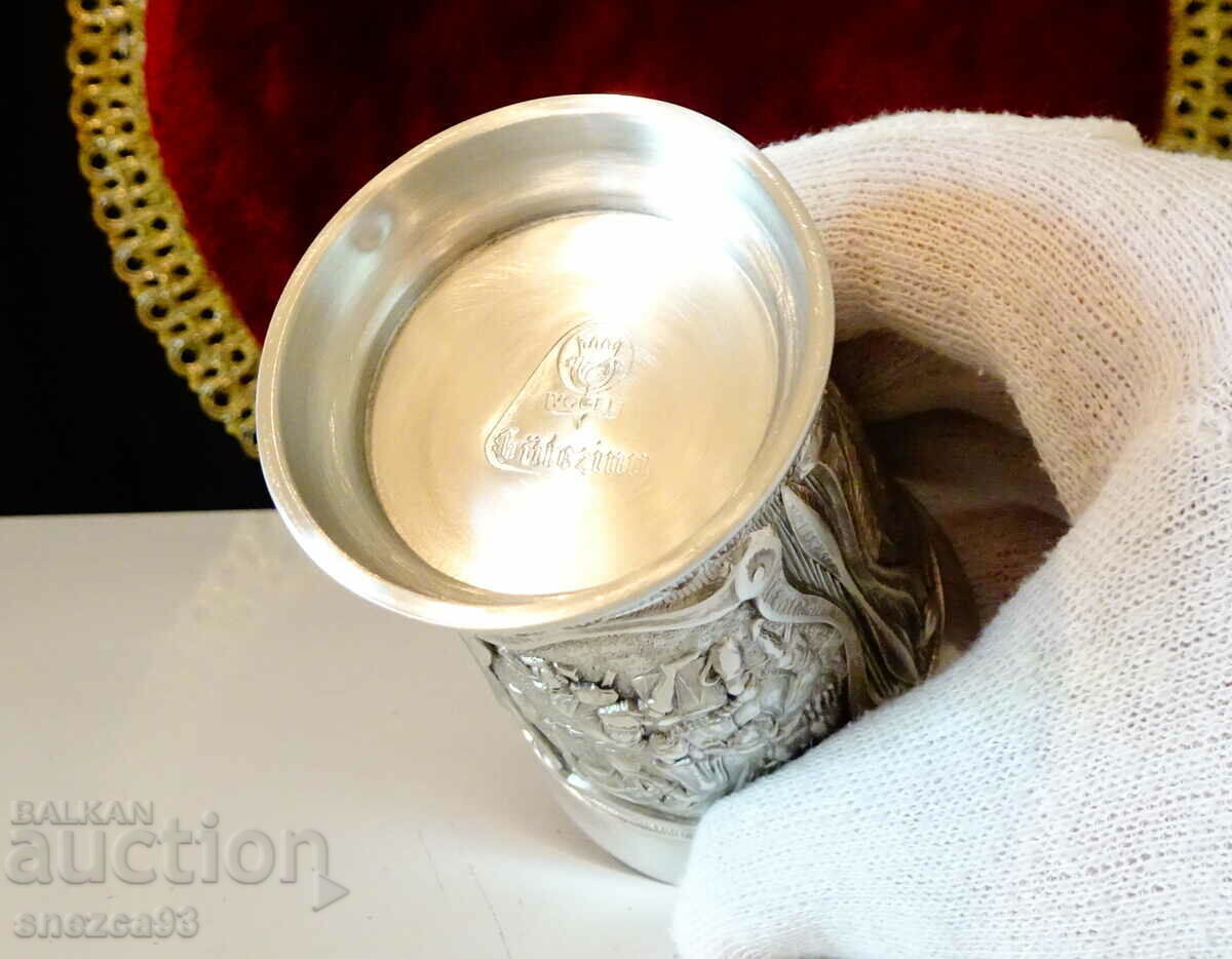 Pewter bowl with colorful hunting scenes - 7 Pewter bowl with colorful hunting scenes - 7