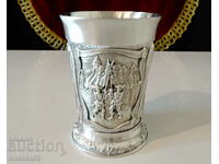 German pewter cup with hunting pictures 8 cm.