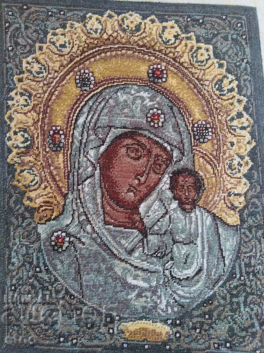 OLD TAPESTRY, ICON "VIRGIN MARY WITH CHILD"