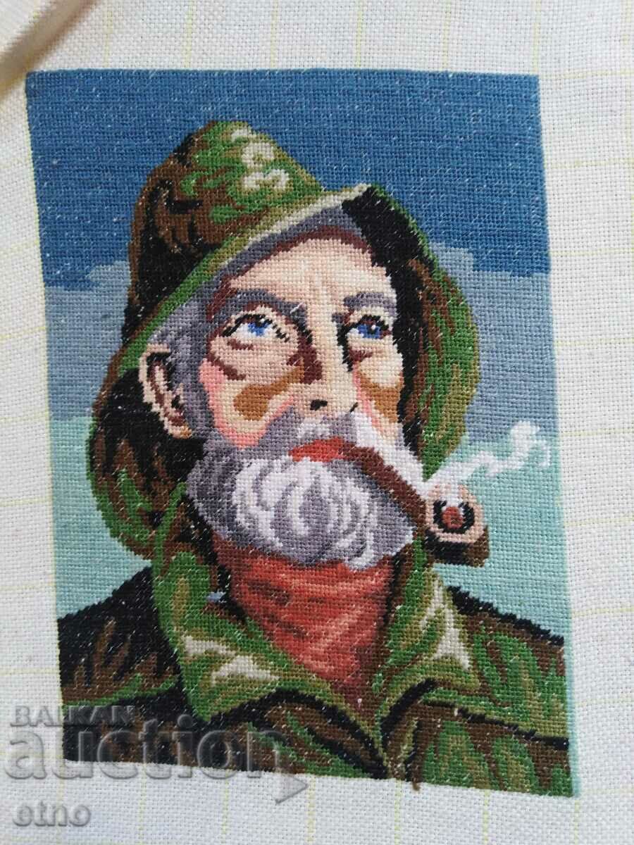 OLD TAPESTRY "THE OLD MAN WITH THE PIPE"