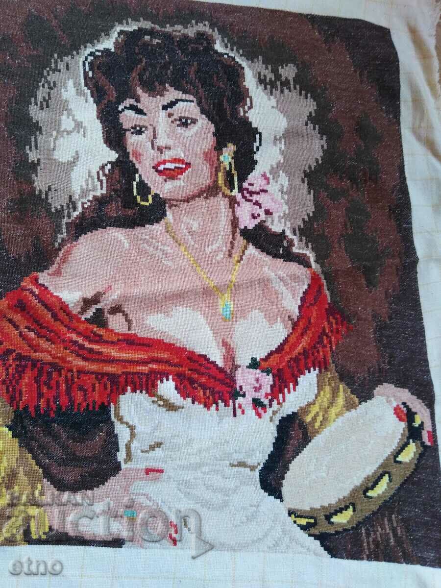 BEAUTIFUL LARGE OLD TAPESTRY "DORITA THE GYPSY"