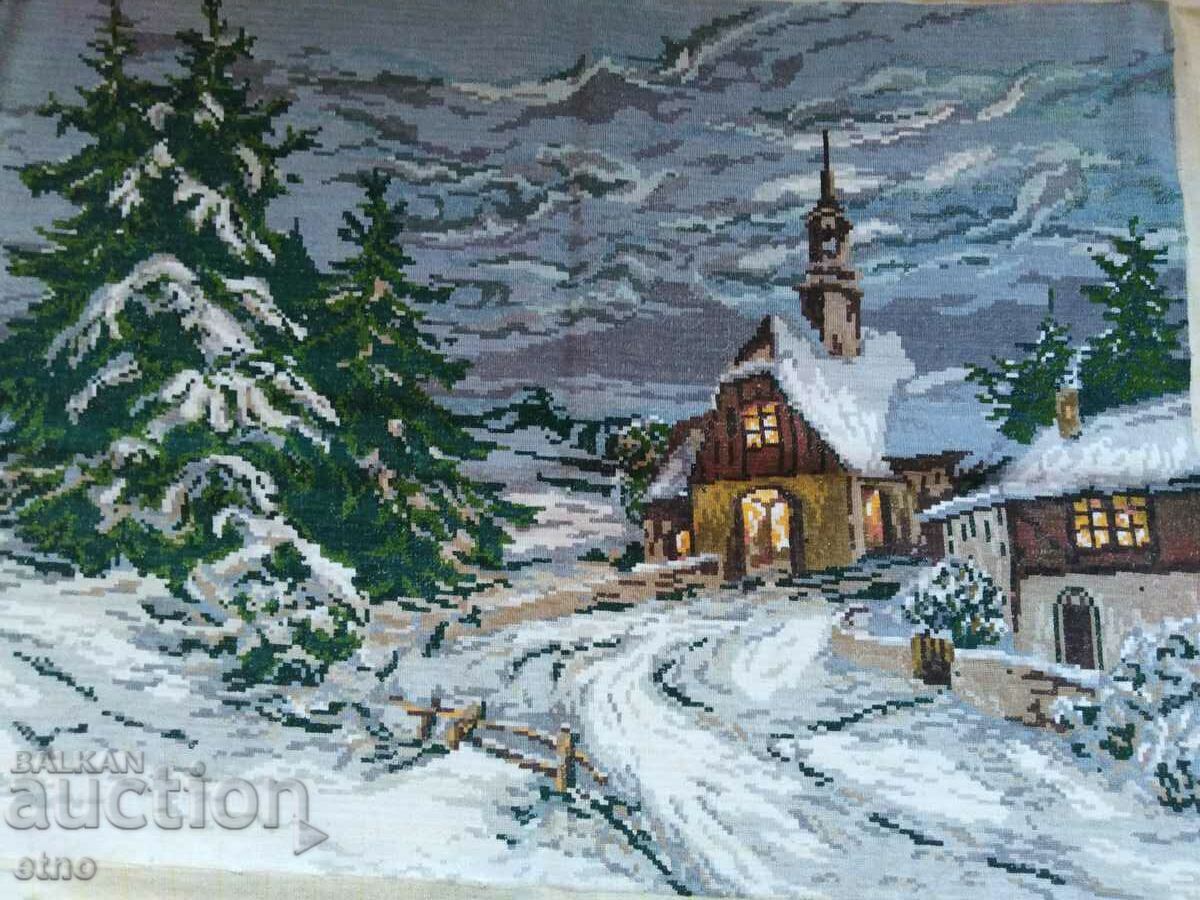 BEAUTIFUL LARGE OLD WINTER CHAPEL TAPESTRY