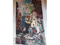 BEAUTIFUL LARGE OLD "HUSSAR ON THE ROOF" TAPESTRY