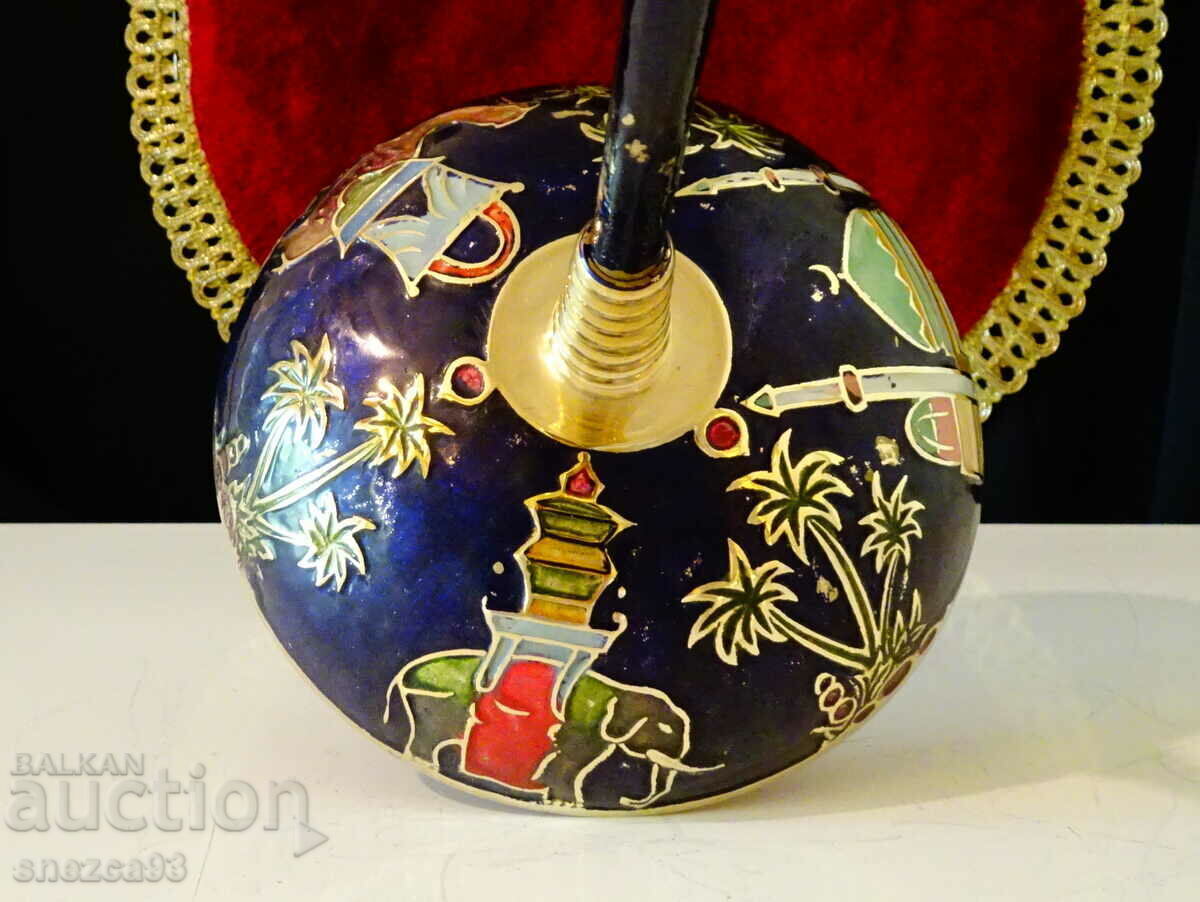 Auction Bronze candlestick with cellular enamel painting 33 cm. Auction Bronze candlestick with cellular enamel painting 33 cm.