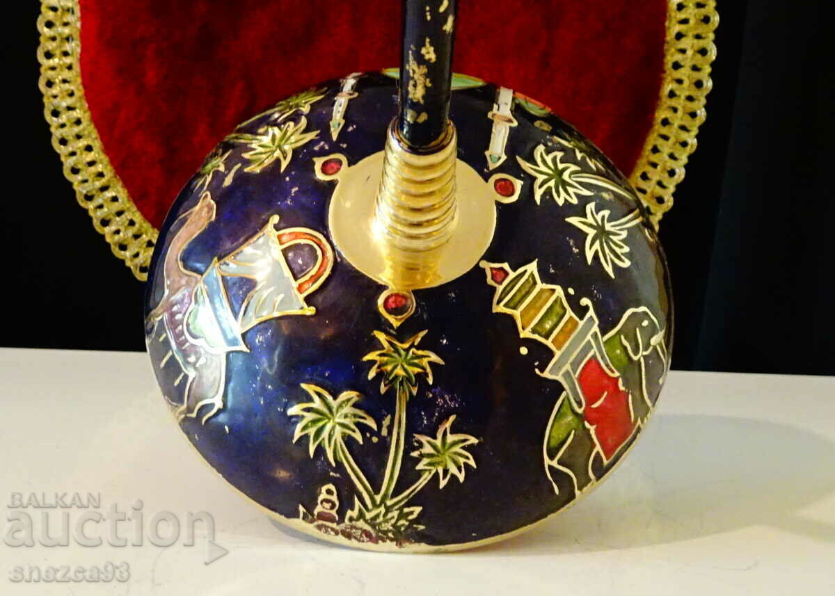 Delivery of Bronze candlestick with cellular enamel painting 33 cm. Delivery of Bronze candlestick with cellular enamel painting 33 cm.