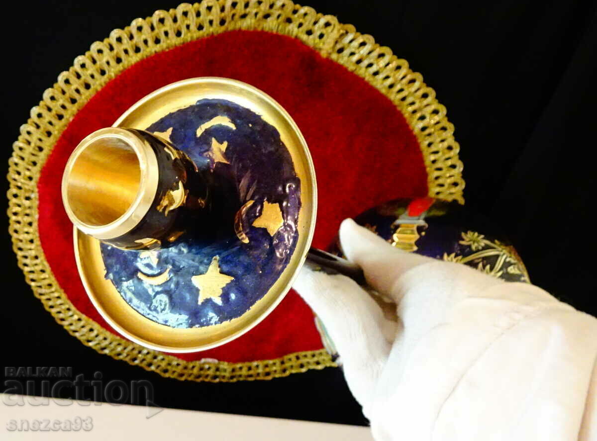 Bronze candlestick with cellular enamel painting 33 cm. - 6 Bronze candlestick with cellular enamel painting 33 cm. - 6