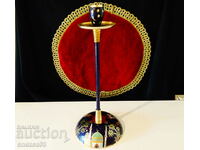 Bronze candlestick with cellular enamel painting 33 cm.