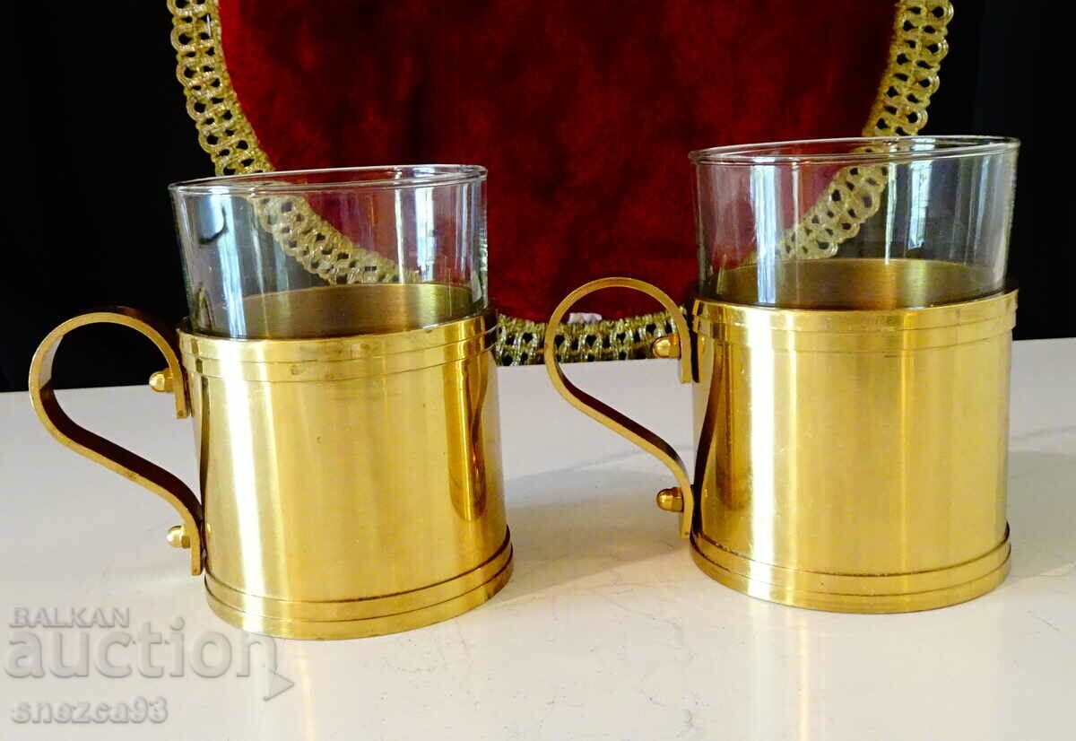 Bronze mugs with a thermo glass cup.