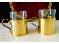 Bronze mugs with a thermo glass cup.