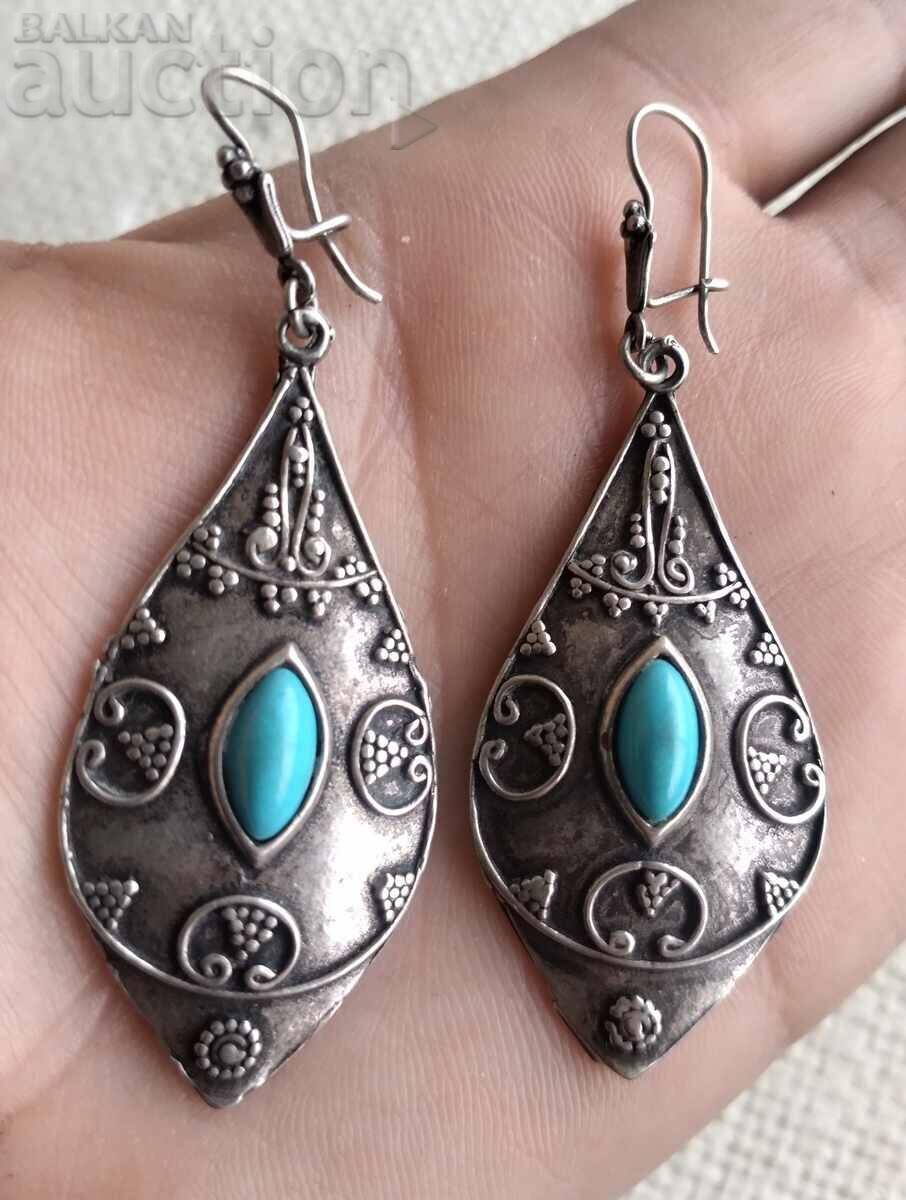 Branded Pepis Sterling Silver Earrings with Turquoise and Granulation