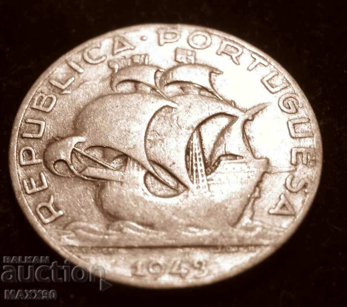 Portugalia 5 escudo 1943, argint