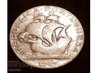 Португалия 5 ескудо 1943 година,сребро